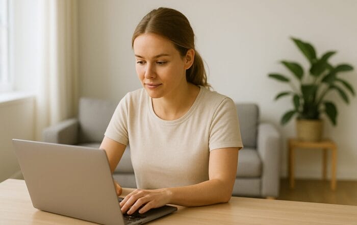 copywriting course student working on a laptop